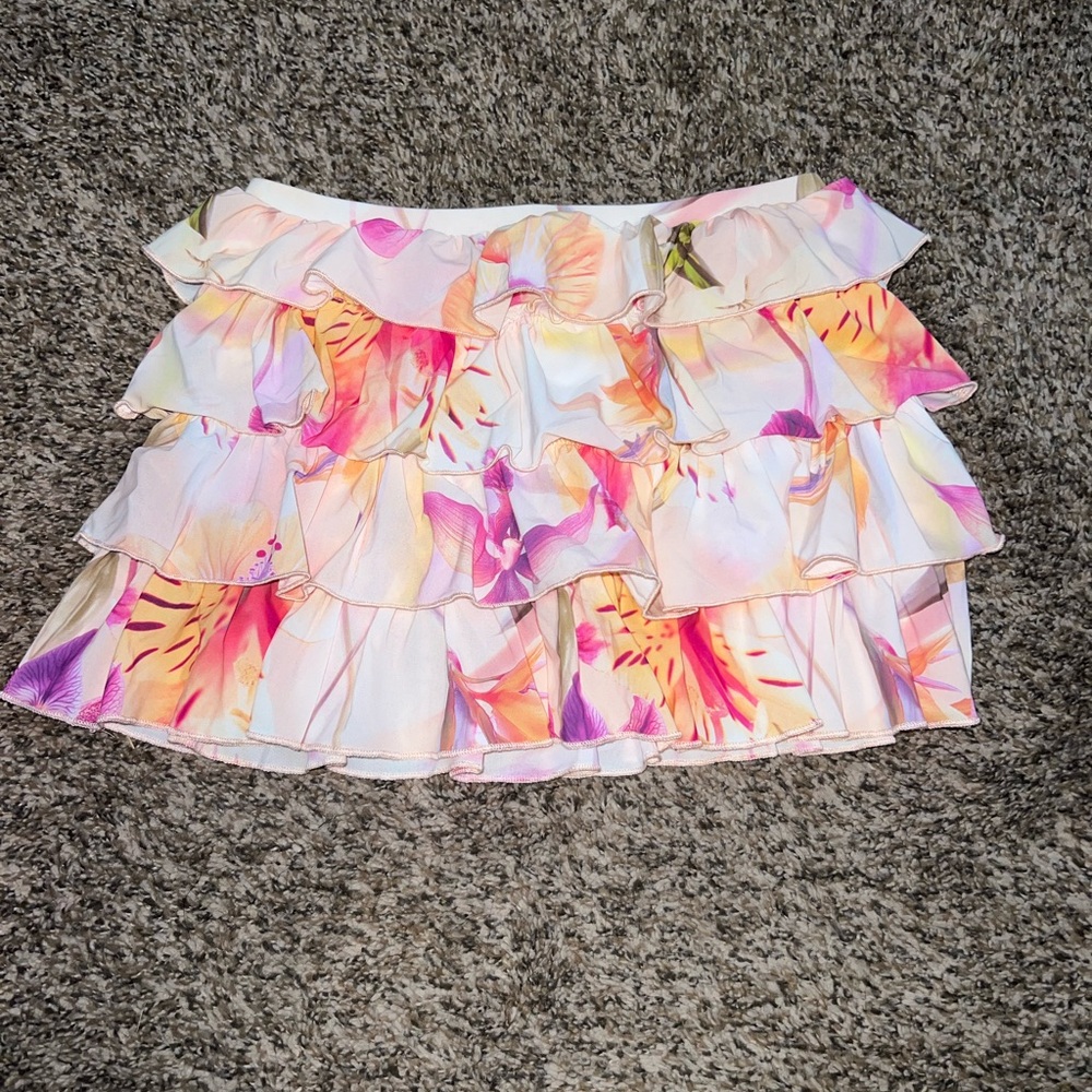 Urban Outfitters Floral Ruffle Mini Skirt - Pink and Orange